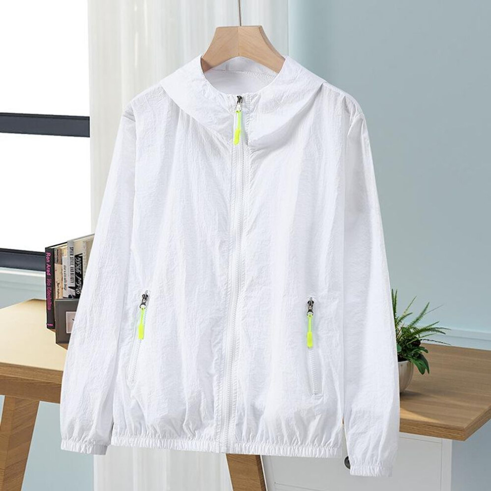 (white, 7XL) Summer Men Women Sun Jacket Waterproof Quick Dry Windbreaker Hooded Fishing Hunting Clothes Full Zipper Side Pockets Jacket