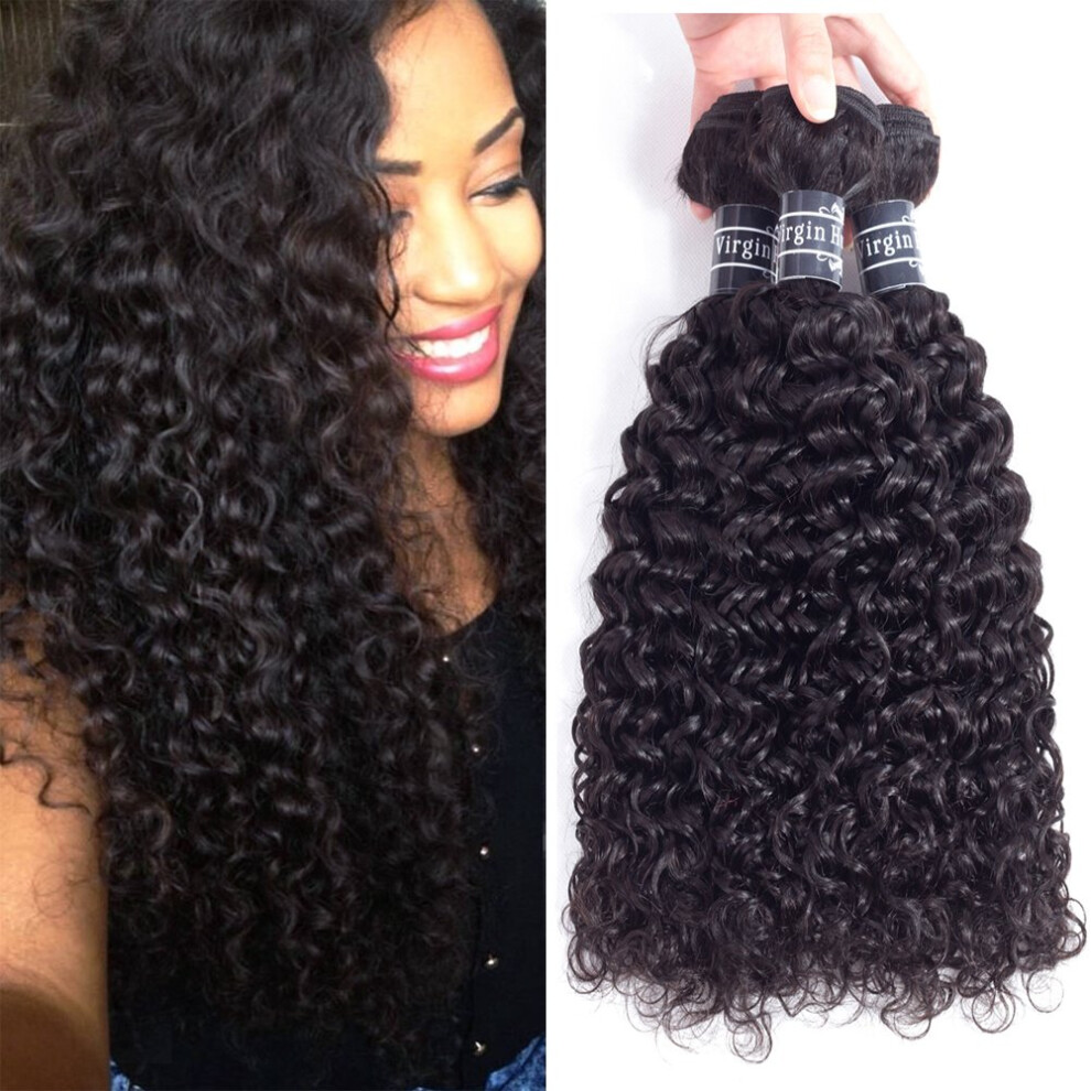 Amella Unisex Black Hair 8A Brazilian Curly Hair 3 Bundles 20 22 24Inch Curly Hair 100% Unprocessed Virgin Human Hair Weaves Natural Color