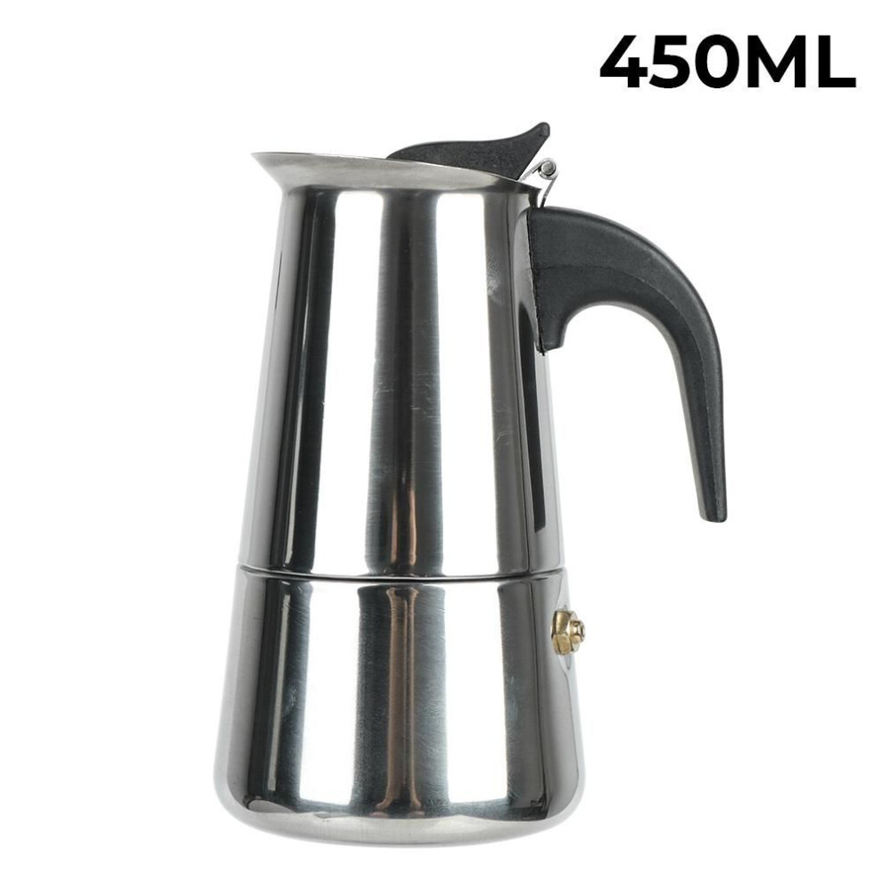 (as the picture, 450ml) Moka Coffee Maker Coffee Maker Pot Mocha Espresso Latte Stovetop Filter Coffee Pot for Kitchen 2/4/6/9 Cups Stainless Steel