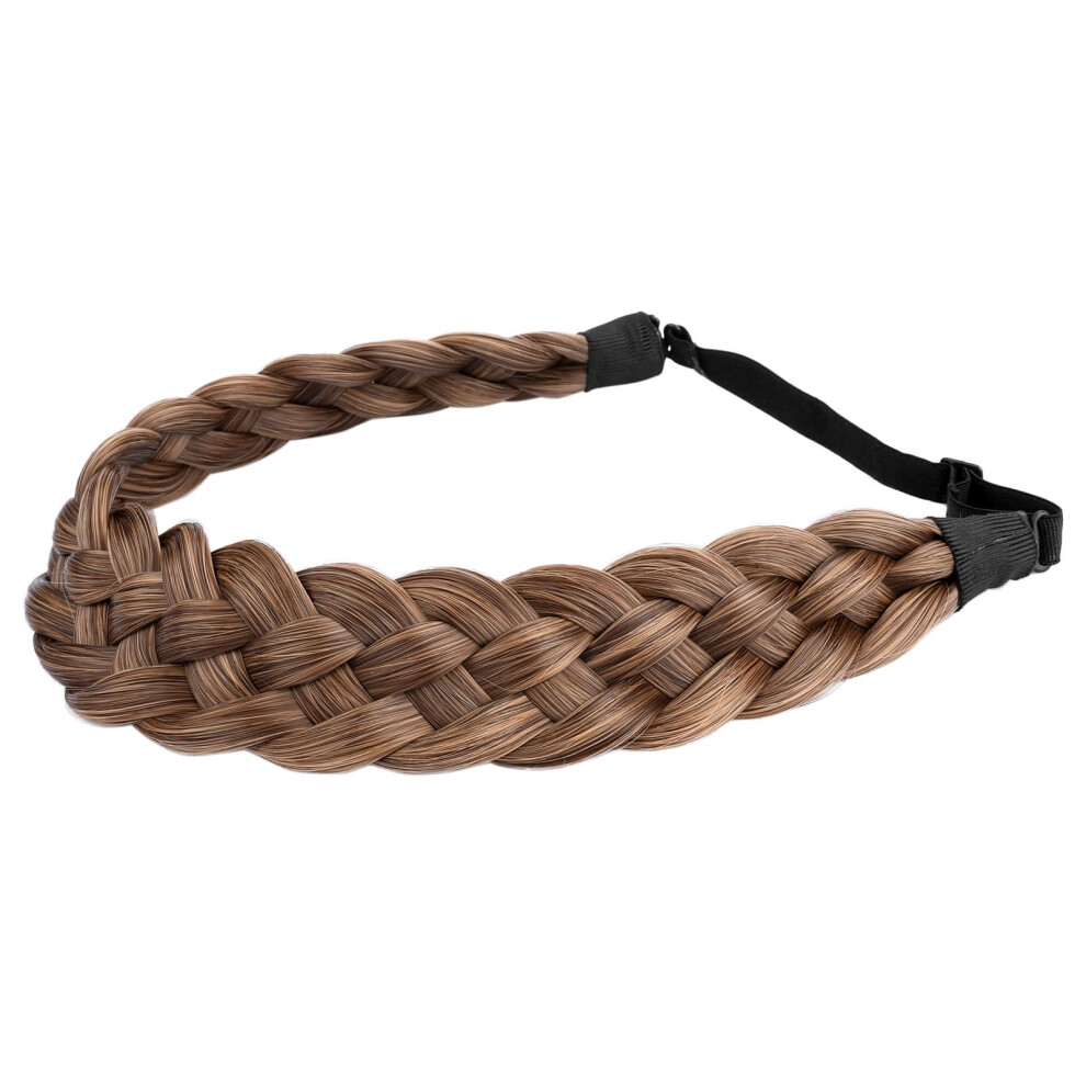 Bobiya Geflochtenes Stirnband Aus 5 Str Ngen Kunsthaar, Klassisch, Dick, Breit, Geflochten, Elastisch, F R Damen Und M Dchen (Claybank)-image