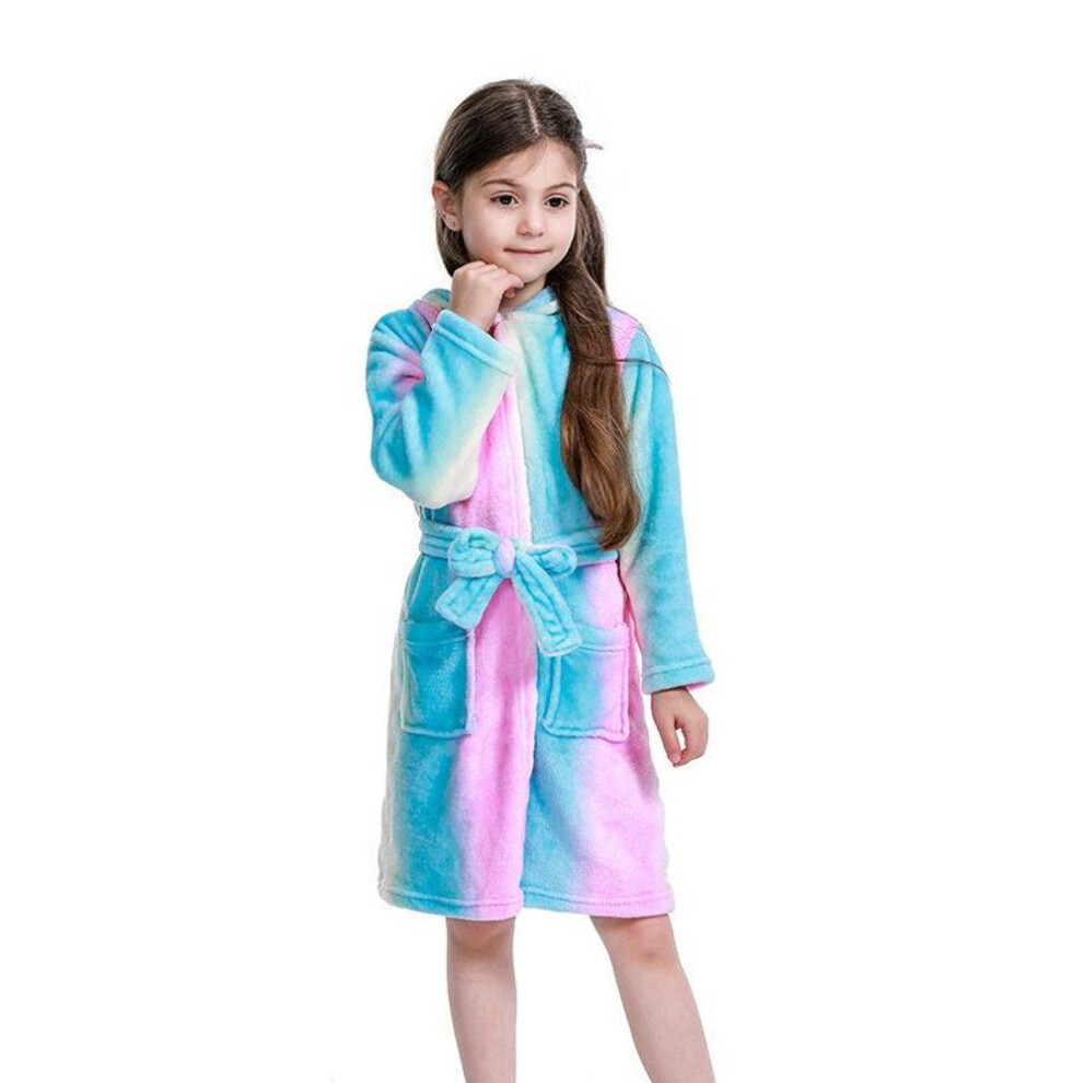 (blue, 160cm) Children Nightgowns Kigurumi Hooded Bathrobes Kid Animal Bath Robe Rainbow Unicorn Sleepwear For Boys Girls