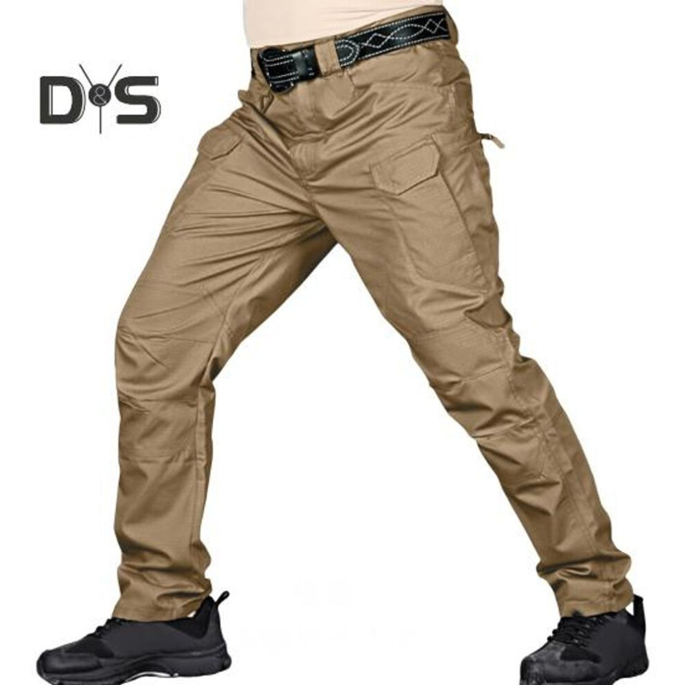 (brown, XL) Men Tactical Training Pants Cotton Linen Blend Multiple Pocket Urban Commuter Cargo Trousers Slim Fit Joggers For Work Exercise Outdoor Fishing