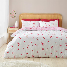 (Double, White) Catherine Lansfield Seersucker Heart Duvet Cover Set Bedding Bed Set White Red