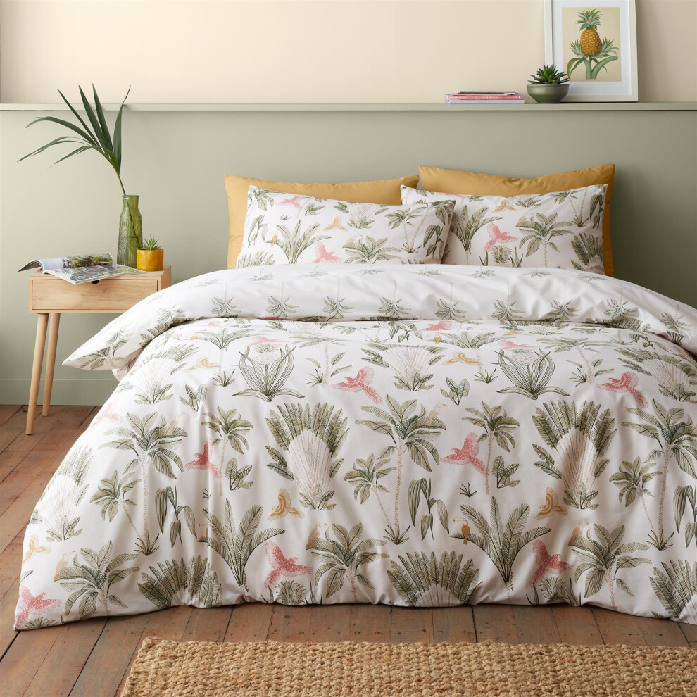 Catherine Lansfield (Double, Beige) Paradiso Palm Duvet Cover Set Leaf Bedding Bed Set Natural