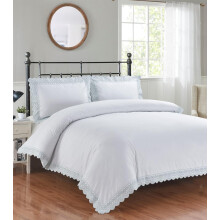 (Double, White) Duvet Cover Set Embroidered Heart Luxury Bedding Set Quilt Cover White Evelyn