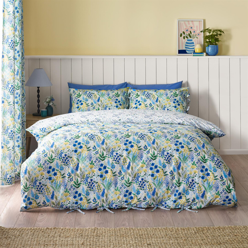 B&Q - Tilly Floral Reversible Double Duvet Cover Set With Pillowcases Blue - Image 3