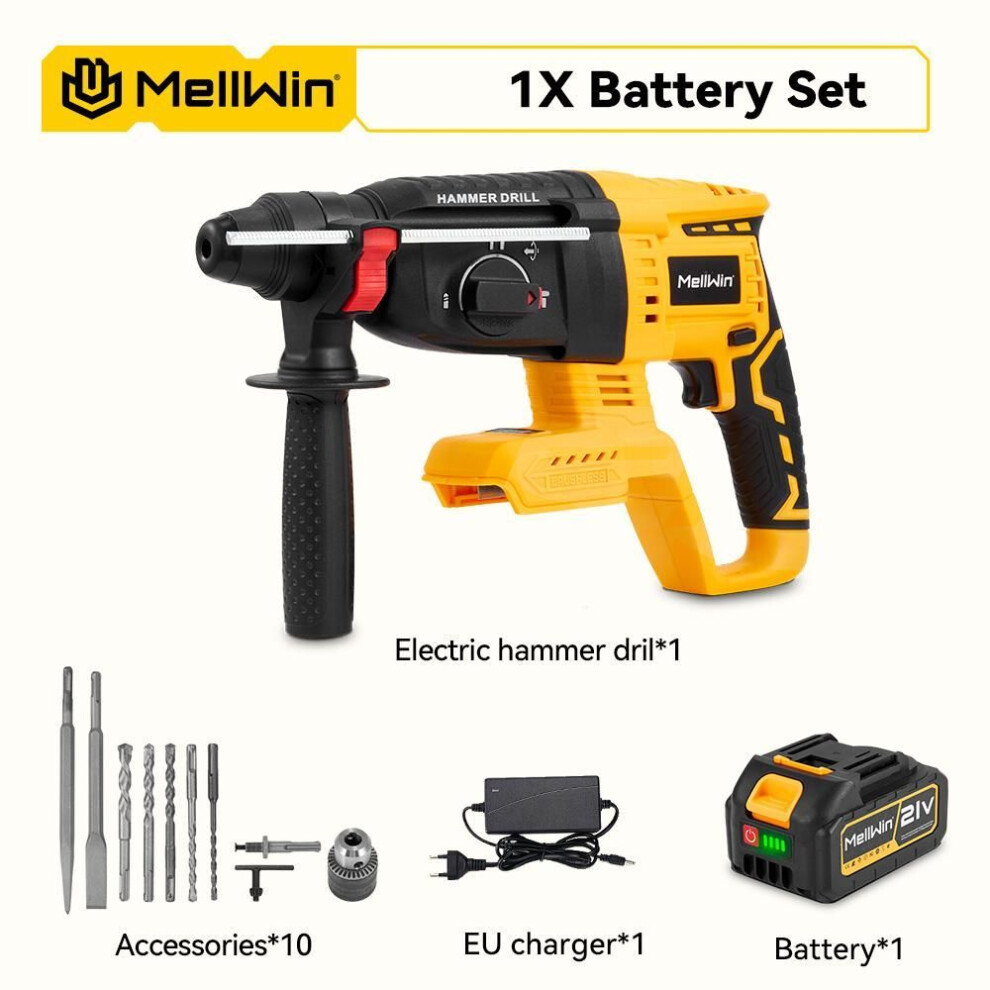(1XBattery Set-B) 1680w 26mm Brushless Electric Hammer Drill Cordless Household Rotary Impact Hammer Power Tool For Makita 18v Battery