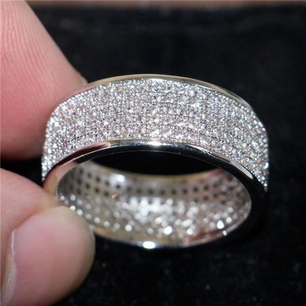 (silver, 10) 925 Silver Women Ring Round Inlaid White Zircon Ring For Women Men Engagement Wedding Jewelry Gift