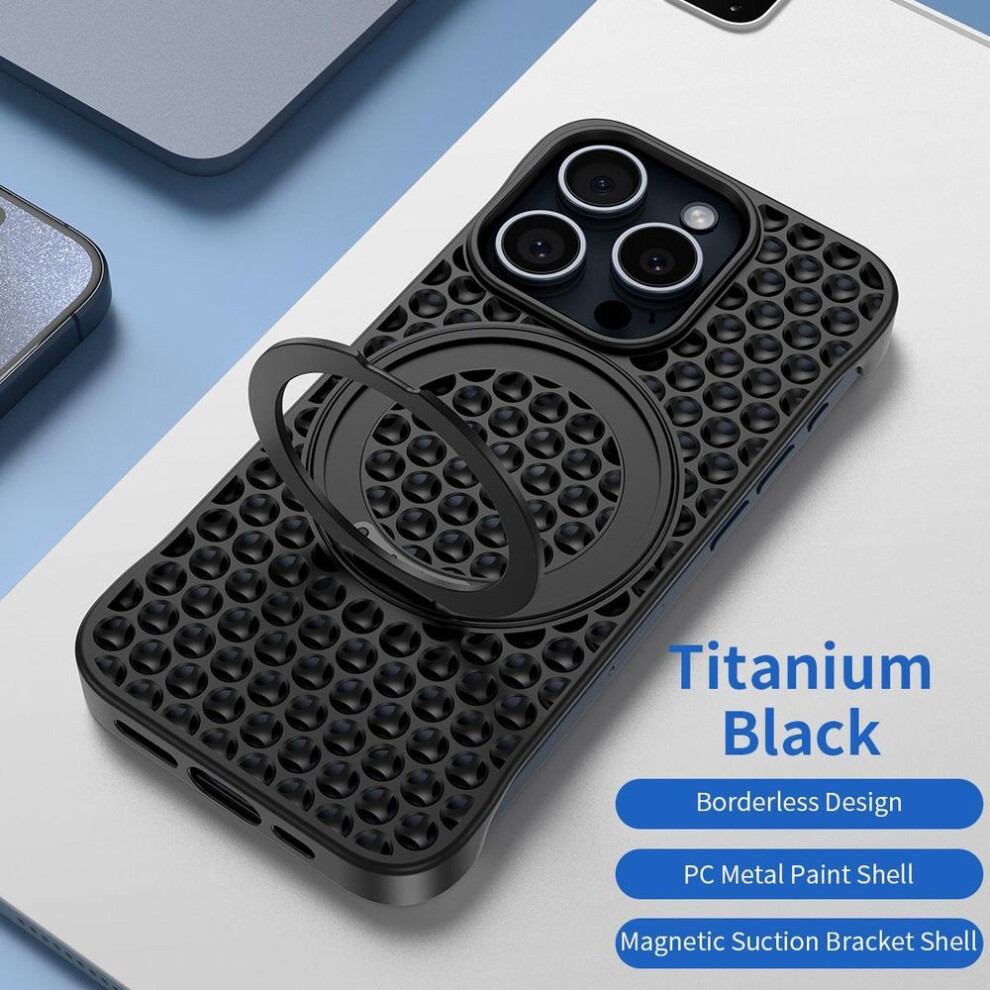 (black, iPhone 16 Pro Max) Luxurious Honeycomb Heat Dissipation 360  Rotating Stand Phone Case For Iphone 16 15 14 13 Pro Max Nude Ultra-thin Phone C
