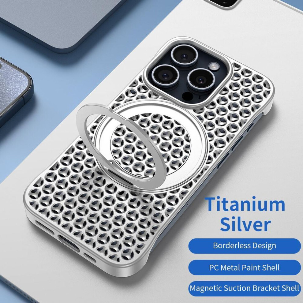 (silver, iPhone 14 Pro) luxurious Honeycomb Heat Dissipation 360  rotating Stand Phone Case For iPhone 16 15 14 13 Pro Max Nude Ultra-thin Phone C