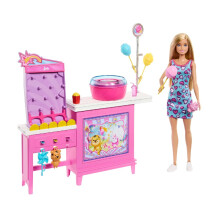 Barbie Zuckerwattestand-Spielset mit Puppe und Zubehör