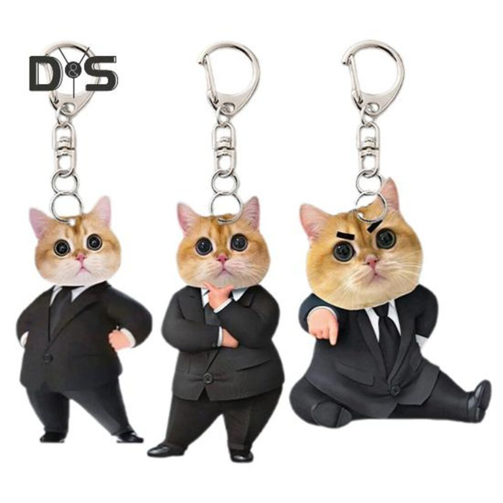 (Other, 3pcs) 1Pc/3Pcs Cat Keychain Acrylic Cartoon Suit Cat Pendant Keychain for Backpacks Handbags Cell Phones Decoration