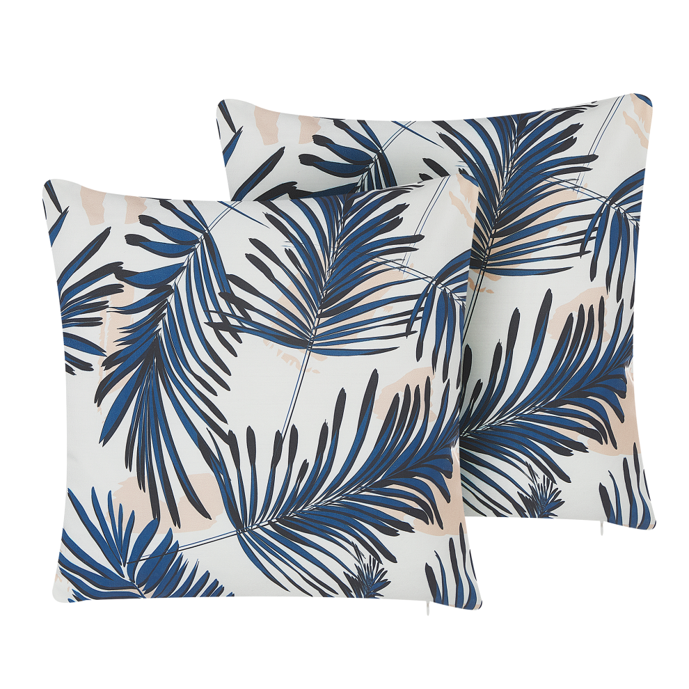 Set of 2 Outdoor Cushions ELATI Plant Pattern 45 x 45 cm Navy Blue