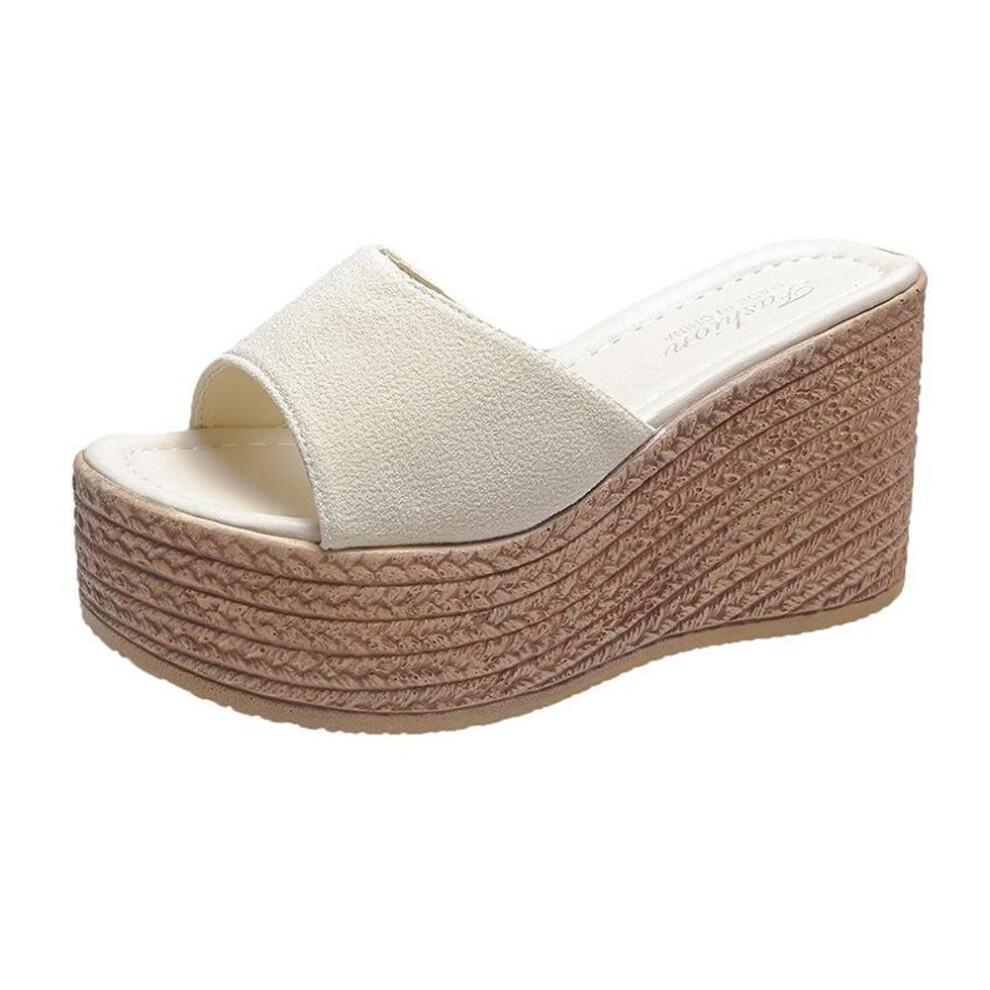 (as the picture, 34) Wedge heel platform slippers women's 2024 summer new muffin fish mouth wear one word women's slippers beach shoes