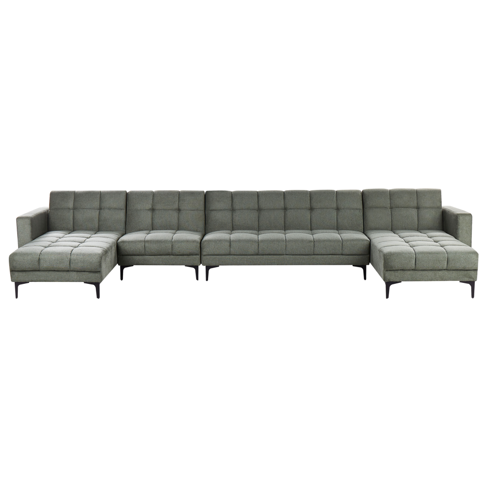 Modular U-Shape Sofa Bed 6 Seater ALNES Fabric Dark Green