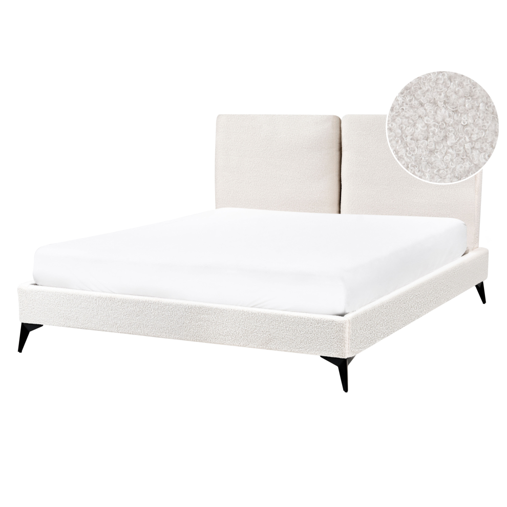 Bed Boucle MELLE 140 x 200 cm (EU Double) Off-White
