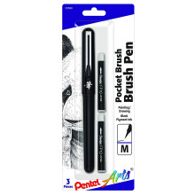 Pentel Arts Pocket Brush Pen Includes 2 Black Ink Refills (GFKP3BPA)