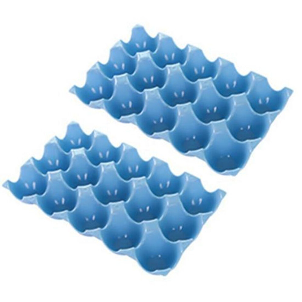(blue) How-e 2pcs Eggs Rack Multi-color Reusable Plastic 15 Grids Eggs Storage Plate For Kitchen