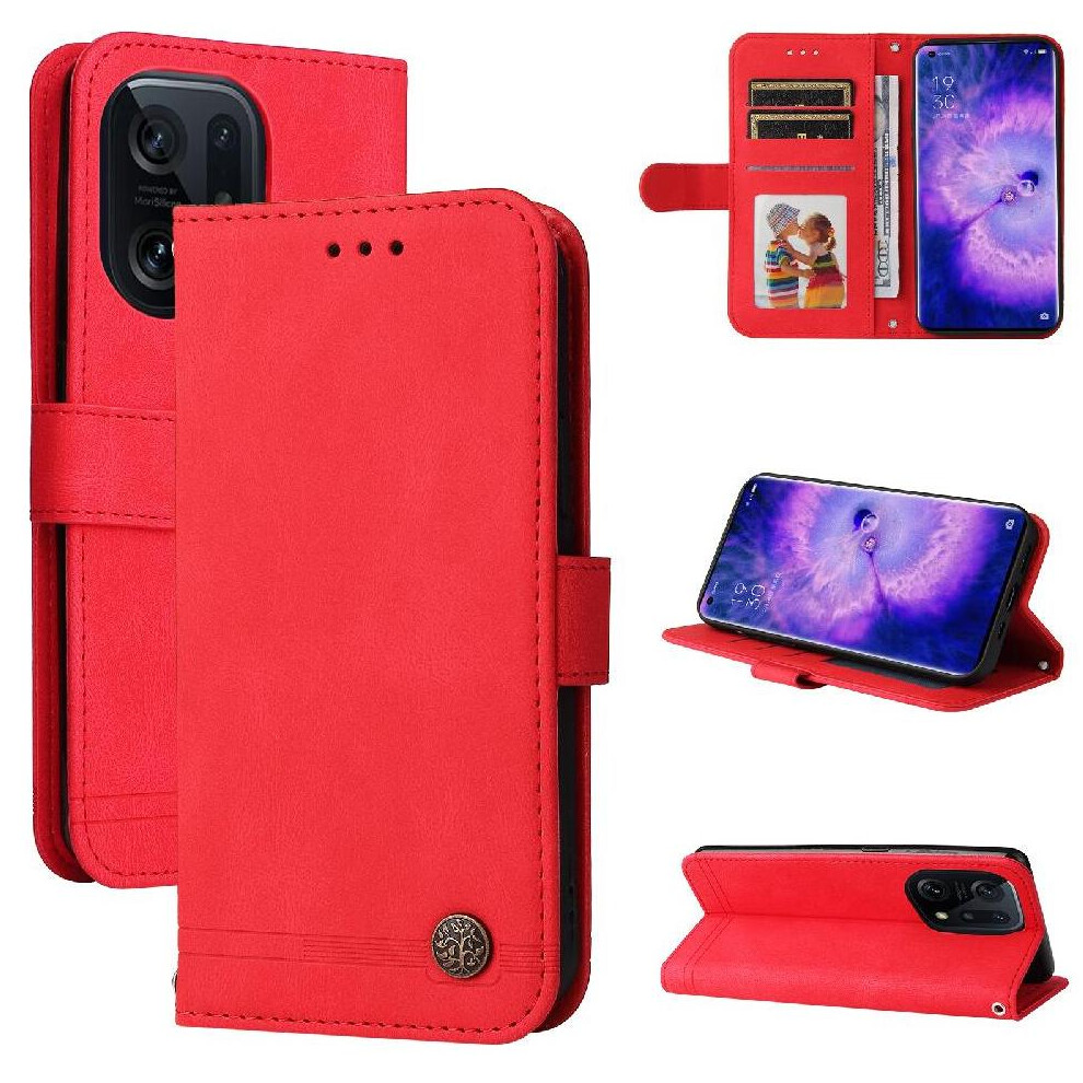 Photos - Case  Flip  for Oppo Find X5 Pro Shockproof Long Strap Short Strap Wallet Card Slot Holders(Red)