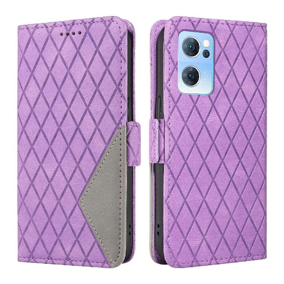 (Purple) Flip Case For Oppo Find X5 Lite With Card Slot And Hand Strap Stylish Protective Phone Case Two Color Splicing Patterns Purple 764563514984