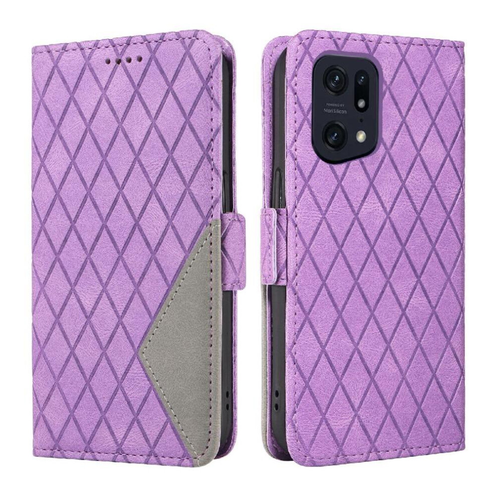 (Purple) Flip Case For Oppo Find X5 Pro Two Color Splicing Patterns Stylish Protective Phone Case With Card Slot And Hand Strap Purple 764563515028