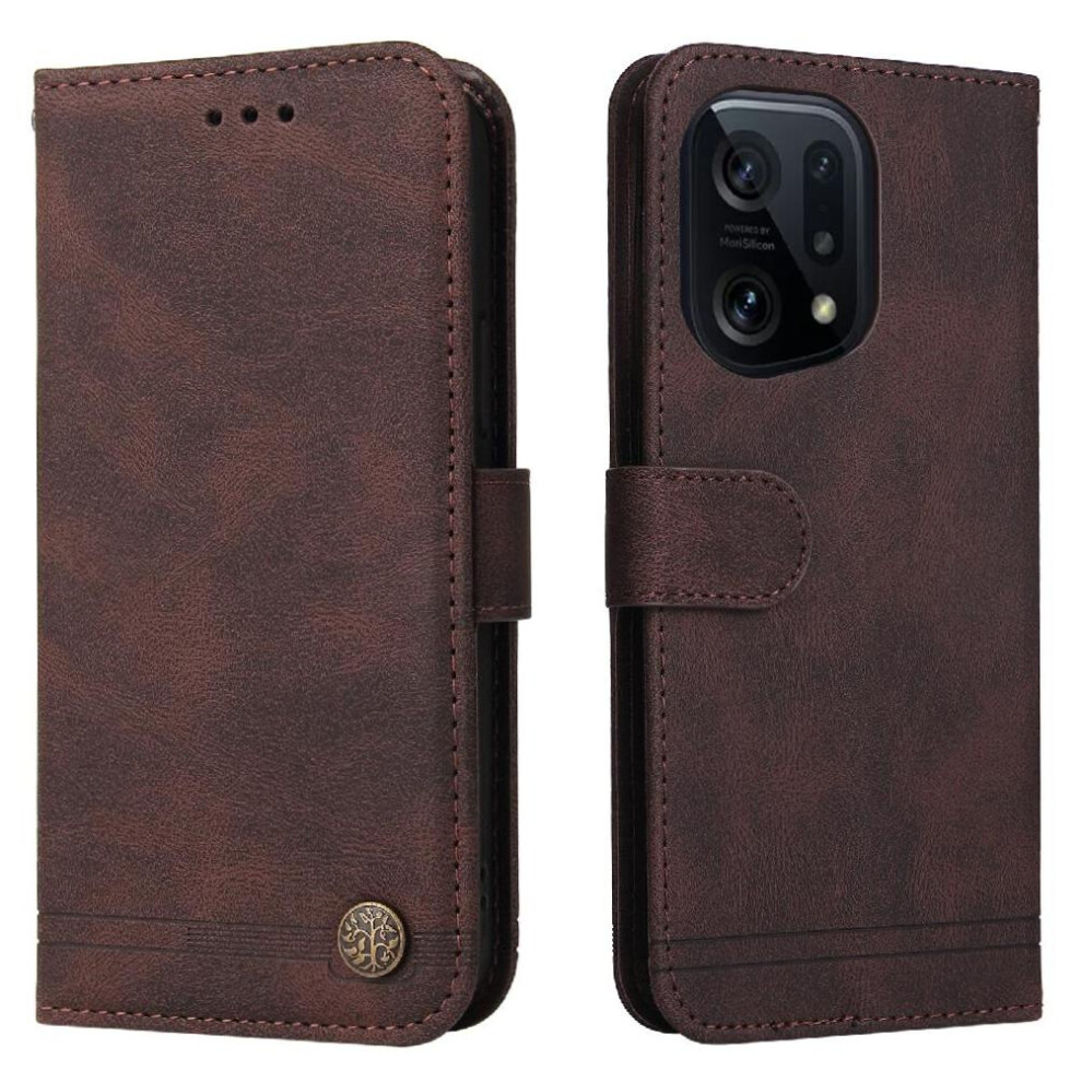 (Brown) Case For Oppo Find X5 Pro Protective Cover Card Slot Holders Leather Brown 764563515547