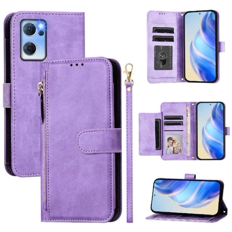 (Purple) Flip Case For Oppo Find X5 Lite Card Holder Zipper Pu Leather Magnetic Purple 764563517152