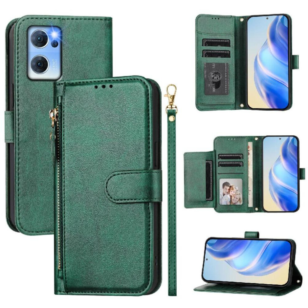 (Green) Flip Case For Oppo Find X5 Lite Card Holder Zipper Pu Leather Magnetic Green 764563517138