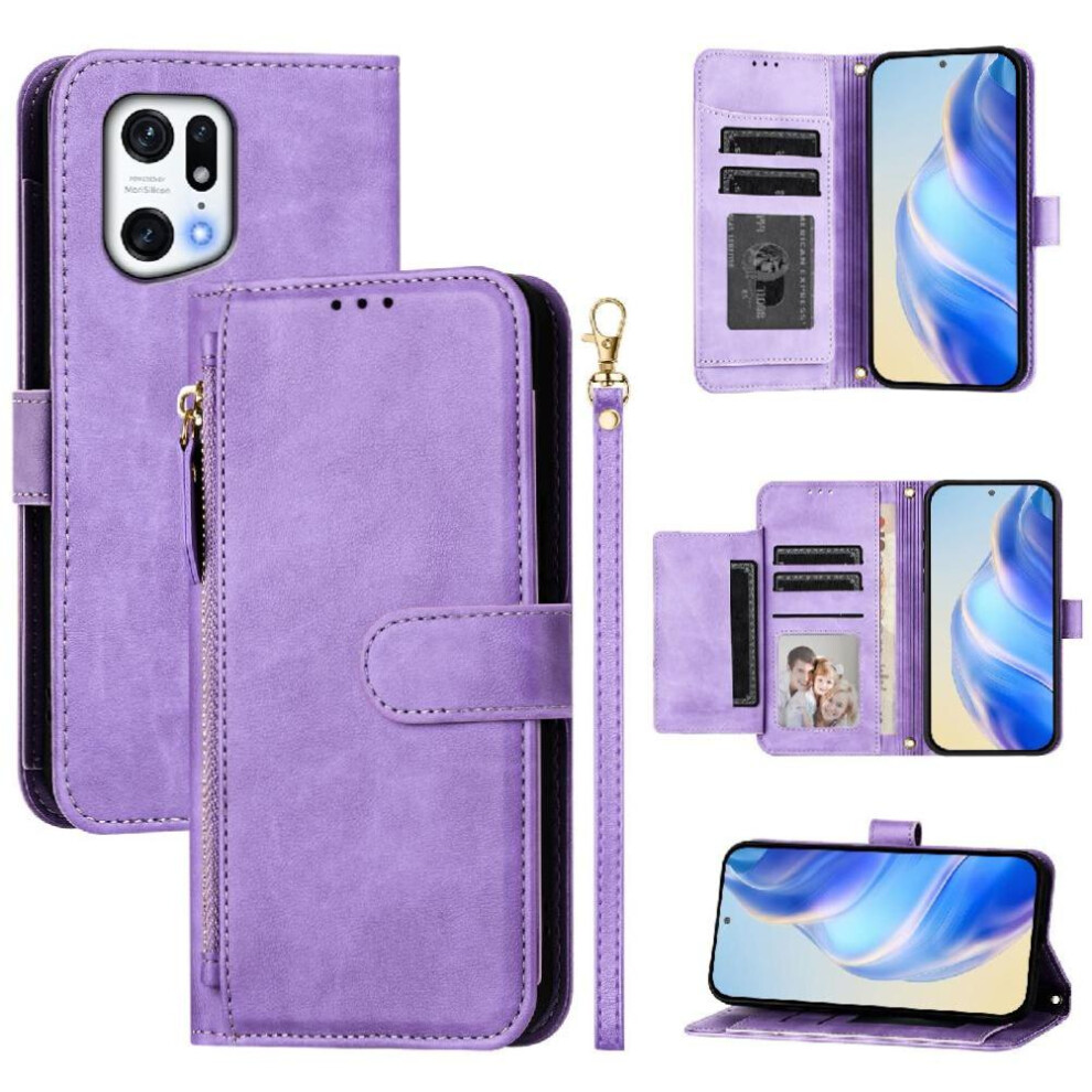 Photos - Case  Flip  for Oppo Find X5 Pro Pu Leather Magnetic Zipper Card Holder(Purple)