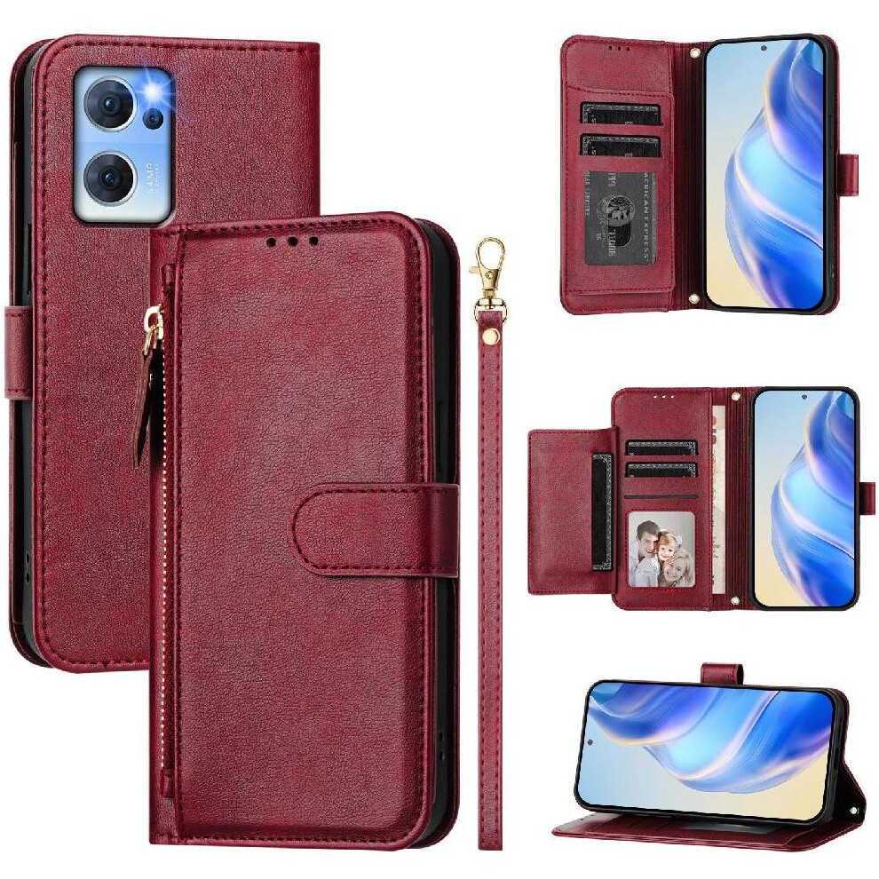 (Red) Flip Case For Oppo Find X5 Lite Card Holder Zipper Pu Leather Magnetic Red 764563517145