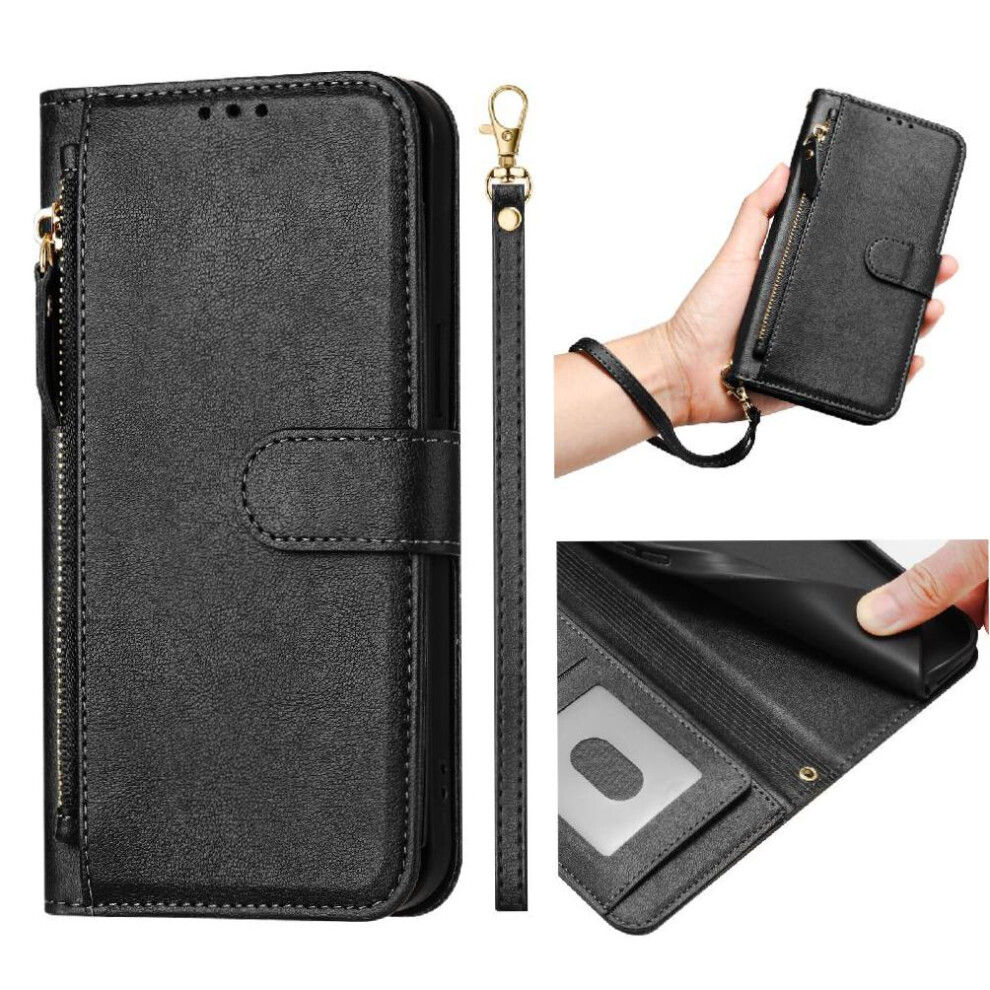 (Black) Flip Case For Oppo Find X5 Pu Leather Magnetic Card Holder Zipper Black 764563517237