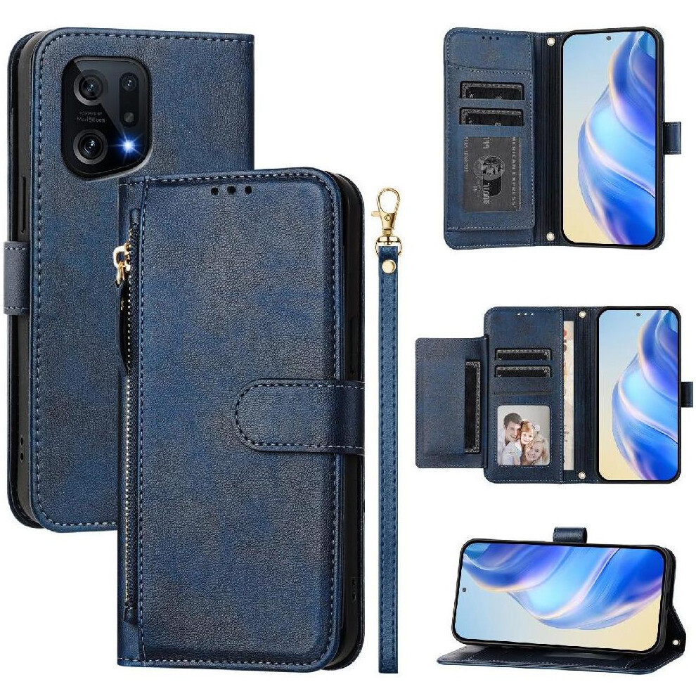 (Blue) Flip Case For Oppo Find X5 Pu Leather Magnetic Card Holder Zipper Blue 764563517244