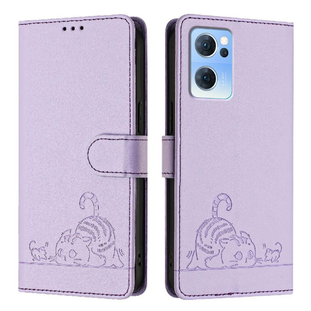 (Purple) Case For Oppo Find X5 Lite Card Slot Holder Kickstand Wallet Flip Cover Cat Rfid Purple 764563518166