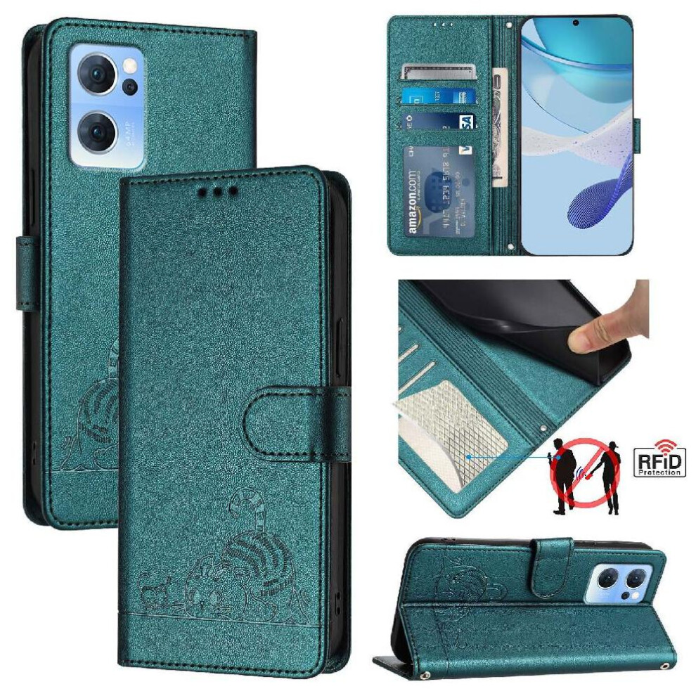 (Bottle ) Case For Oppo Find X5 Lite Card Slot Holder Kickstand Wallet Flip Cover Cat Rfid Green 764563518111