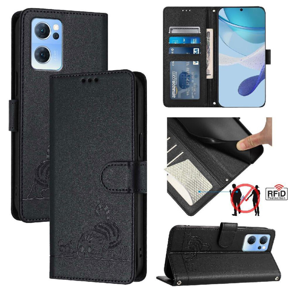 (Black) Case For Oppo Find X5 Lite Card Slot Holder Kickstand Wallet Flip Cover Cat Rfid Black 764563518142