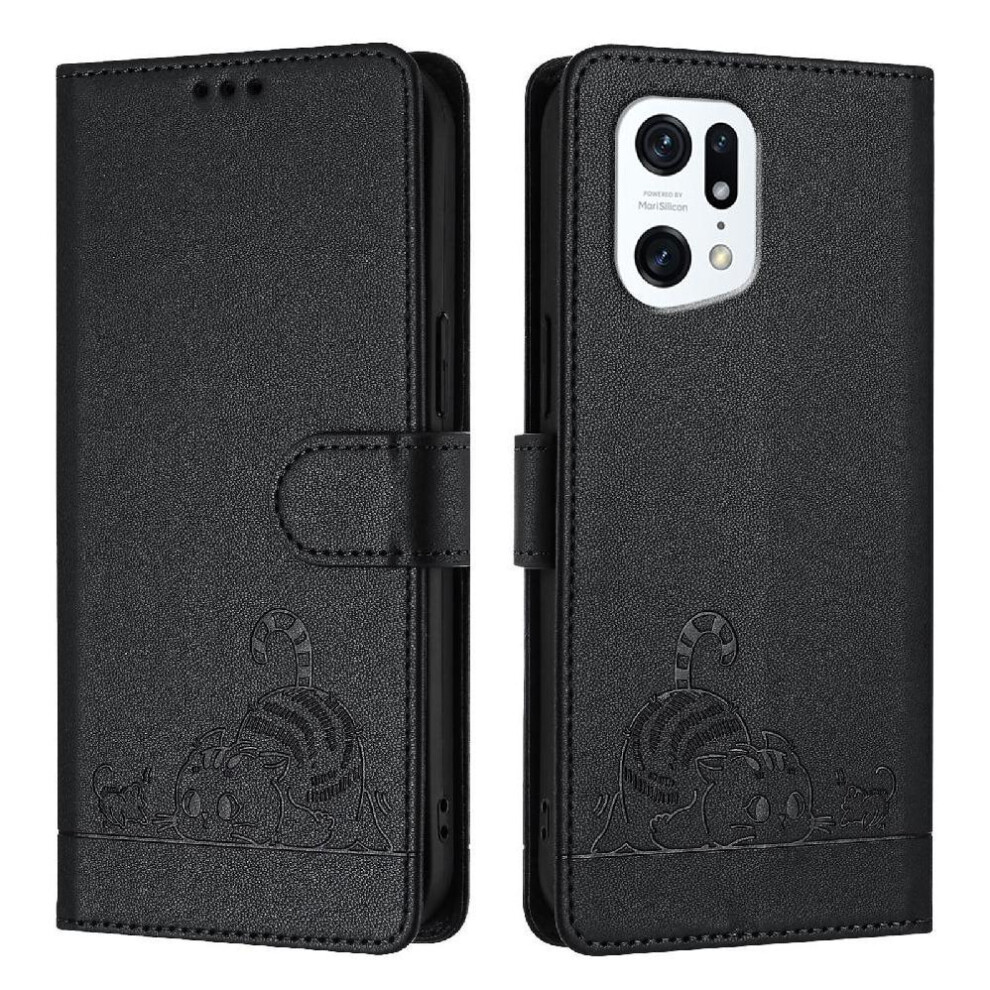 (Black) Case For Oppo Find X5 Pro Wallet Flip Cover Cat Rfid Card Slot Holder Kickstand Black 764563518203