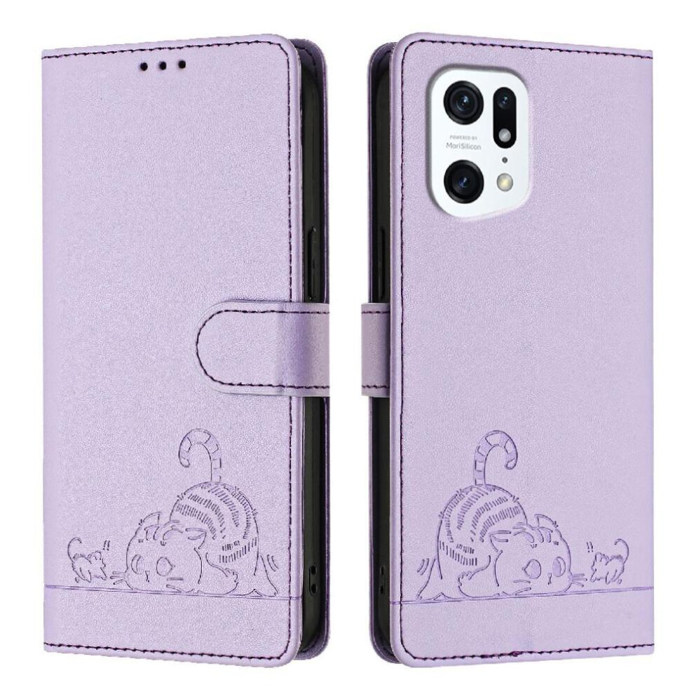 (Purple) Case For Oppo Find X5 Pro Wallet Flip Cover Cat Rfid Card Slot Holder Kickstand Purple 764563518227