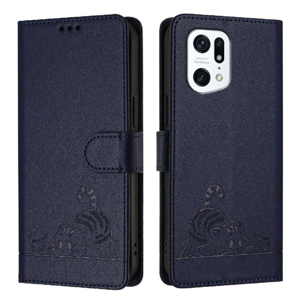 (Blue) Case For Oppo Find X5 Card Slot Holder Kickstand Cat Rfid Wallet Flip Cover Blue 764563518272