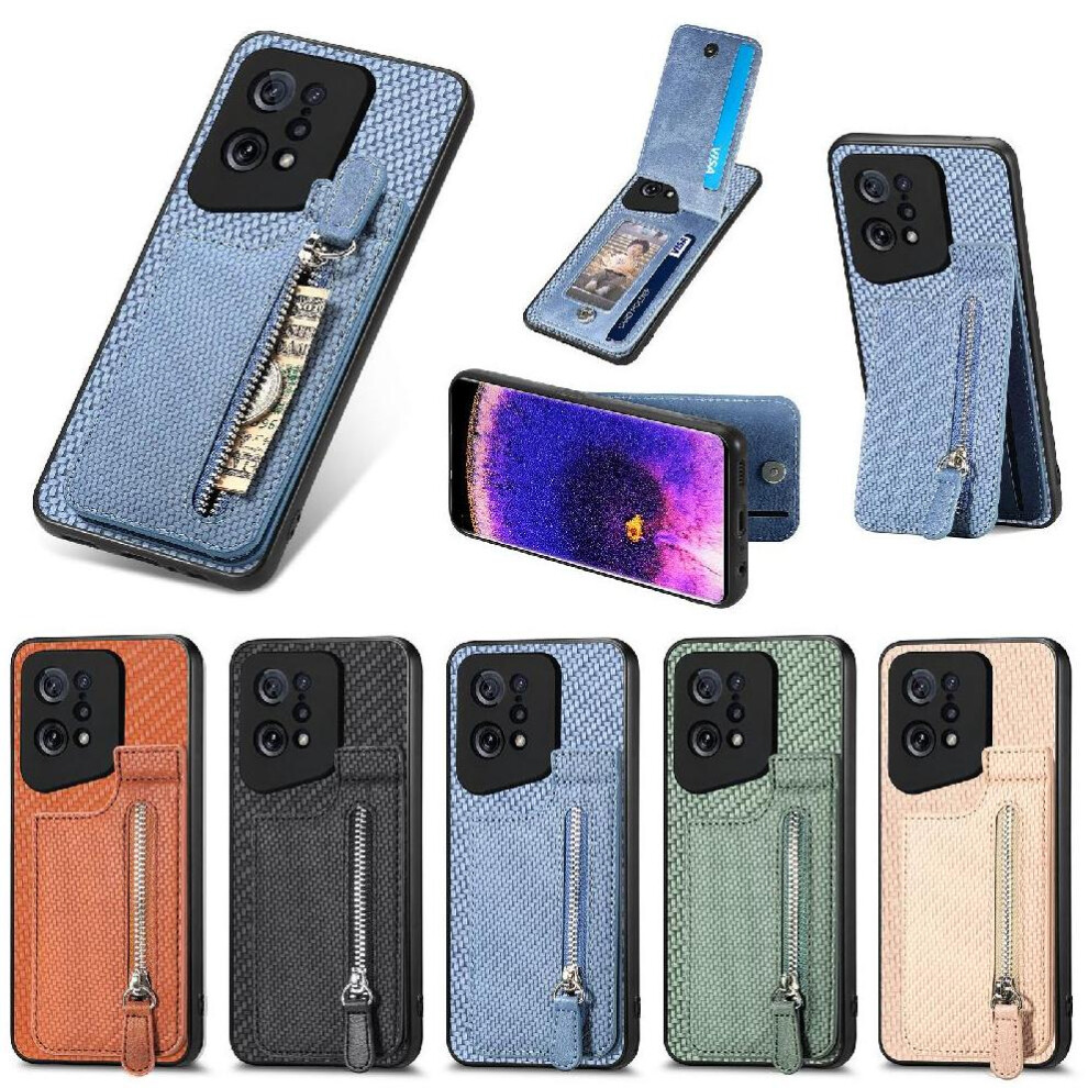 (Blue) Case For Oppo Find X5 Stand Crad Slot Wallet Magnetic Car Mount Zipper Blue 764563518302