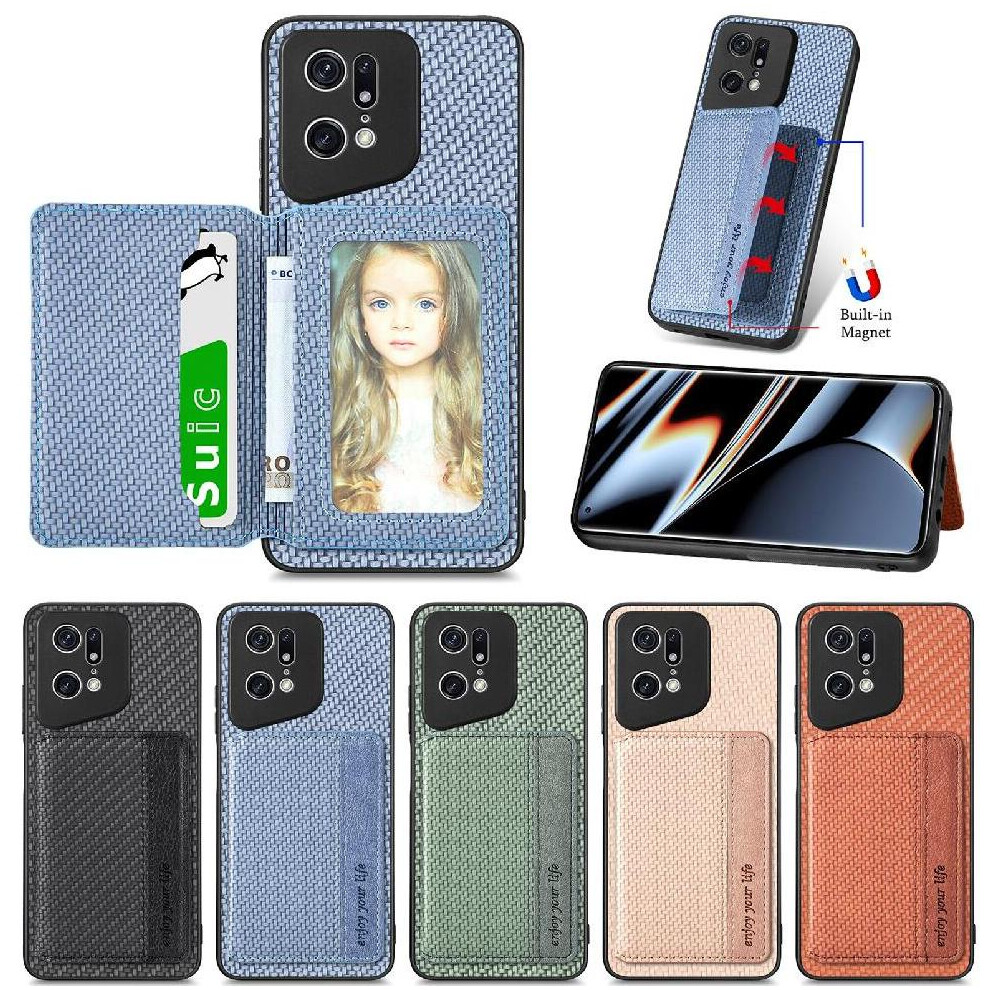 (Blue) Case For Oppo Find X5 Pro Stand Function Complete Camera Safety Rfid Blocking Magnetic Card Holder Blue 764563518340