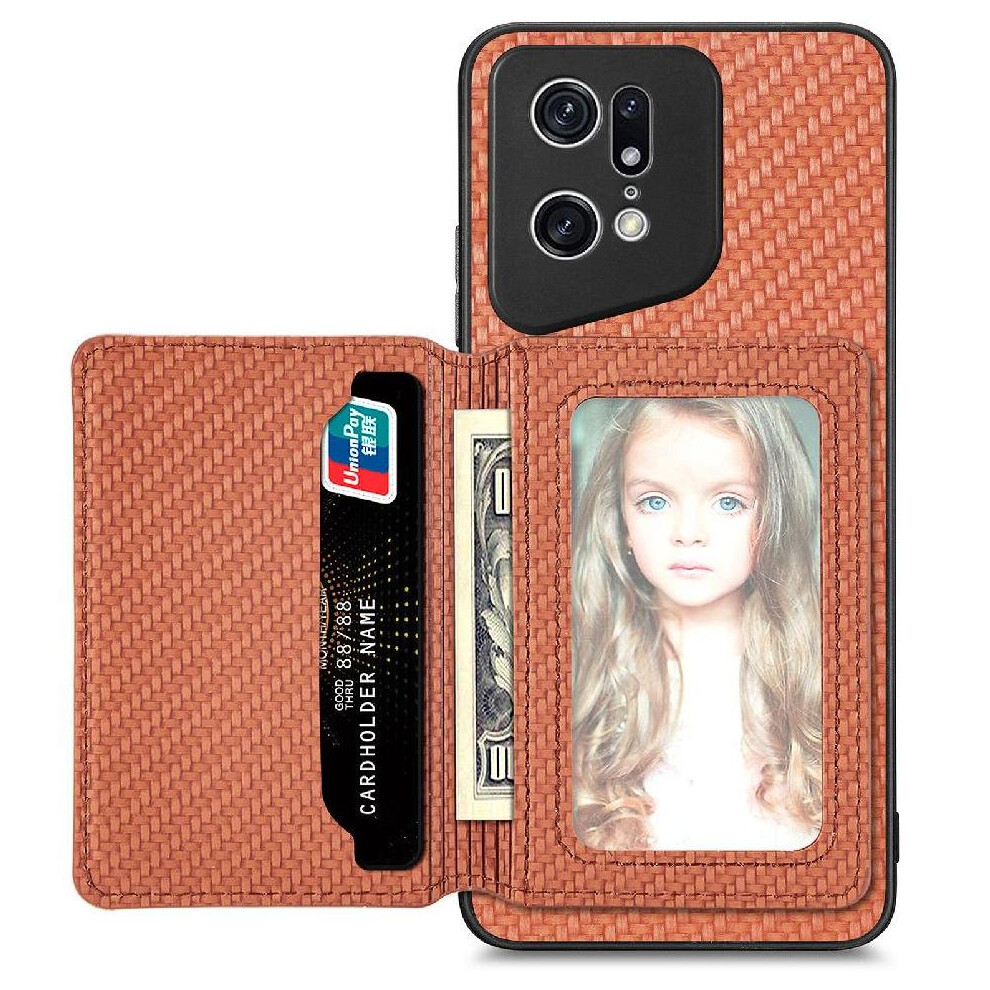 (Brown) Case For Oppo Find X5 Pro Stand Function Complete Camera Safety Rfid Blocking Magnetic Card Holder Brown 764563518371