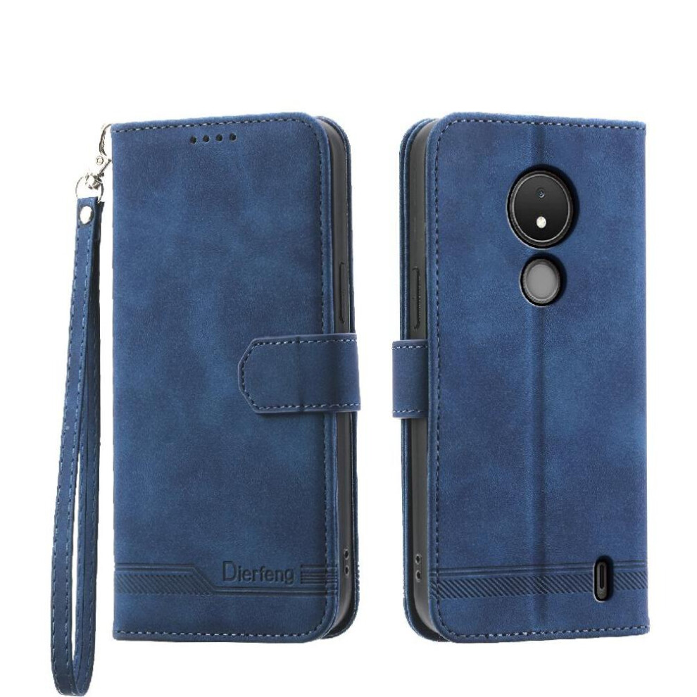 (Blue) Flip Case For Nokia C21 Card Slots Premium Cash Pocket Magnetic Closure Wristband Blue 764563518715