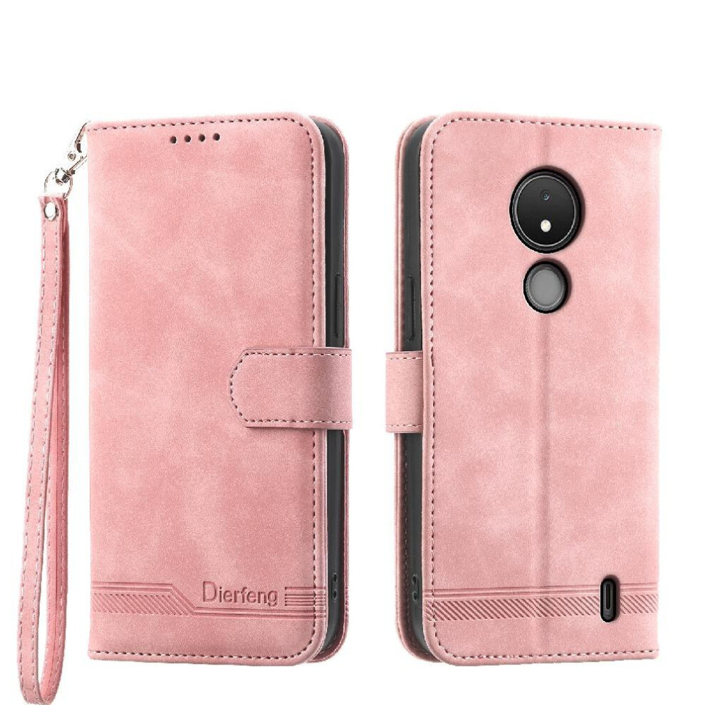 (Pink) Flip Case For Nokia C21 Card Slots Premium Cash Pocket Magnetic Closure Wristband Pink 764563518685