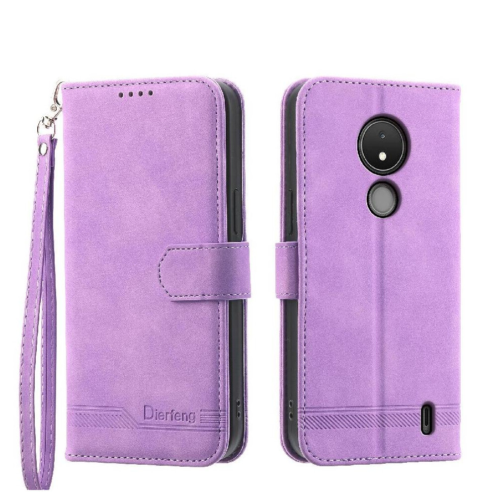 (Purple) Flip Case For Nokia C21 Card Slots Premium Cash Pocket Magnetic Closure Wristband Purple 764563518678