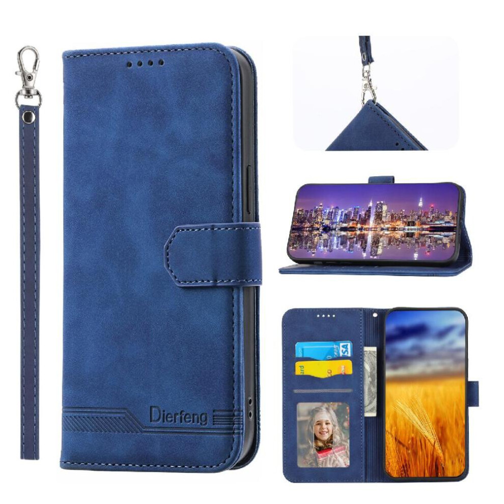 (Blue) Flip Case For Nokia C21 Plus Wristband Magnetic Closure Premium Cash Pocket Card Slots Blue 764563518777
