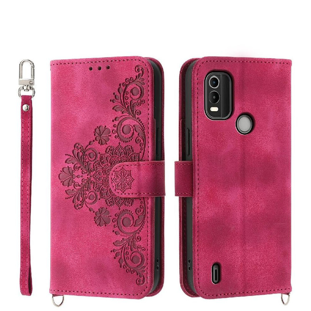 (Red) Flip Case For Nokia C21 Plus Embossed Multiple Credit Card Slots Shockproof Wristband Red 764563518869