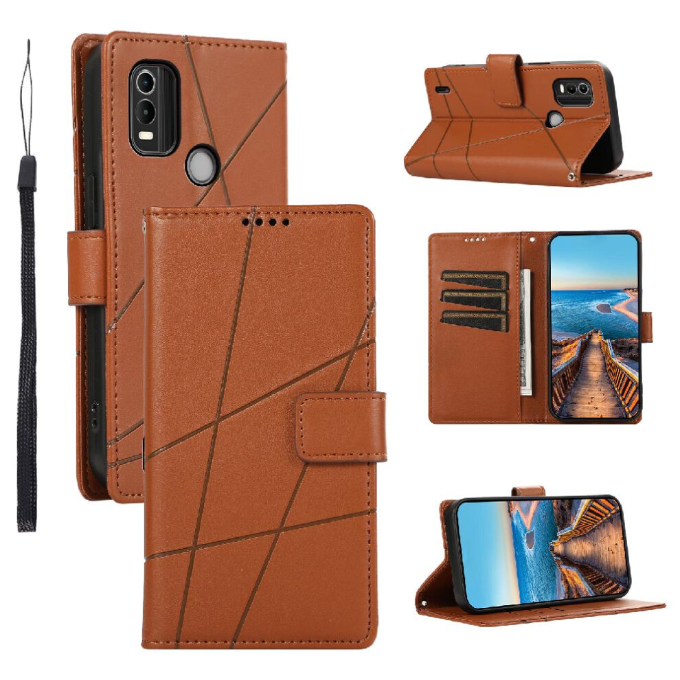 (Brown) Flip Case For Nokia C21 Plus Shockproof Kickstand Shock Absorbing Three Card Slots Brown 764563519408