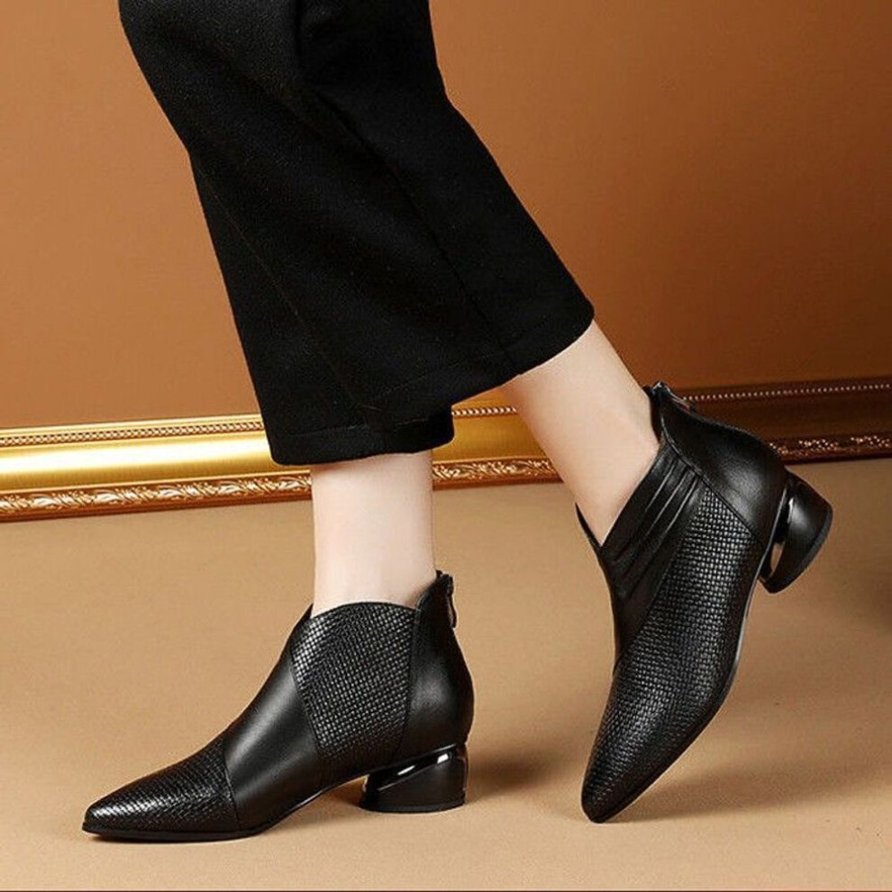 (black, 37) Trendy Ladies Low Heels Woman Ankle Boots Retro Boots Womens Formale Autumn Office Shoes