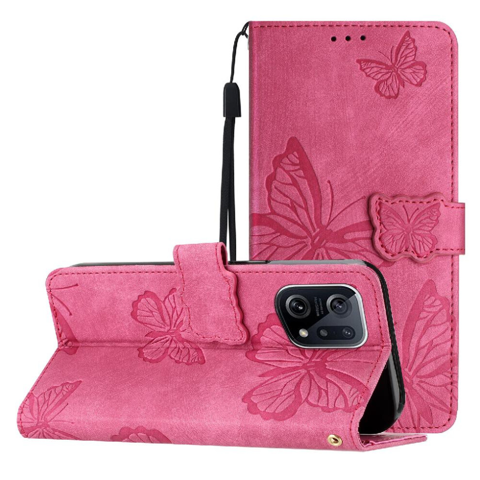 (Red) Flip Case For Oppo Find X5 Pu Leather Card Slots Holder Butterfly Magnetic Closure Wallet Red 764563519613
