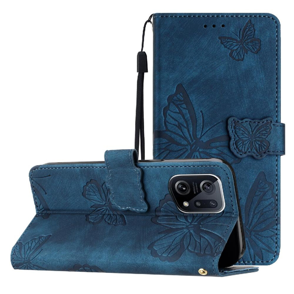 (Blue) Flip Case For Oppo Find X5 Pu Leather Card Slots Holder Butterfly Magnetic Closure Wallet Blue 764563519668